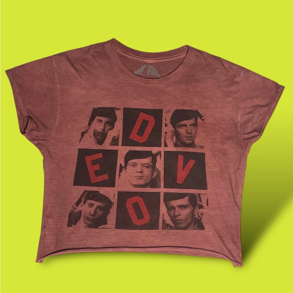 Devo tshirt I dyed red with RIT clothing dye and cut to a crop